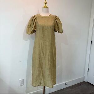 Chic Puff Sleeve Midi Dress in Mustard